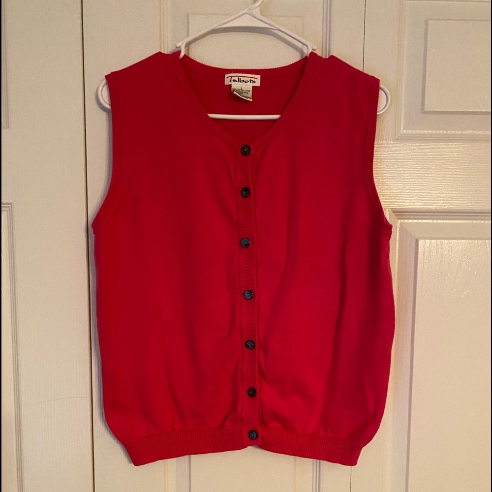 Talbots Womens Button Sweater Vest Pink Sleeveless Scoop Neck 100% Cotton Large